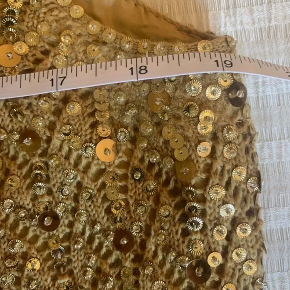 Vtg 60s Gold Sequin Knit Lace Sweater Vest Wool Hand Beaded Holiday Mod sz 40 - Picture 5 of 9